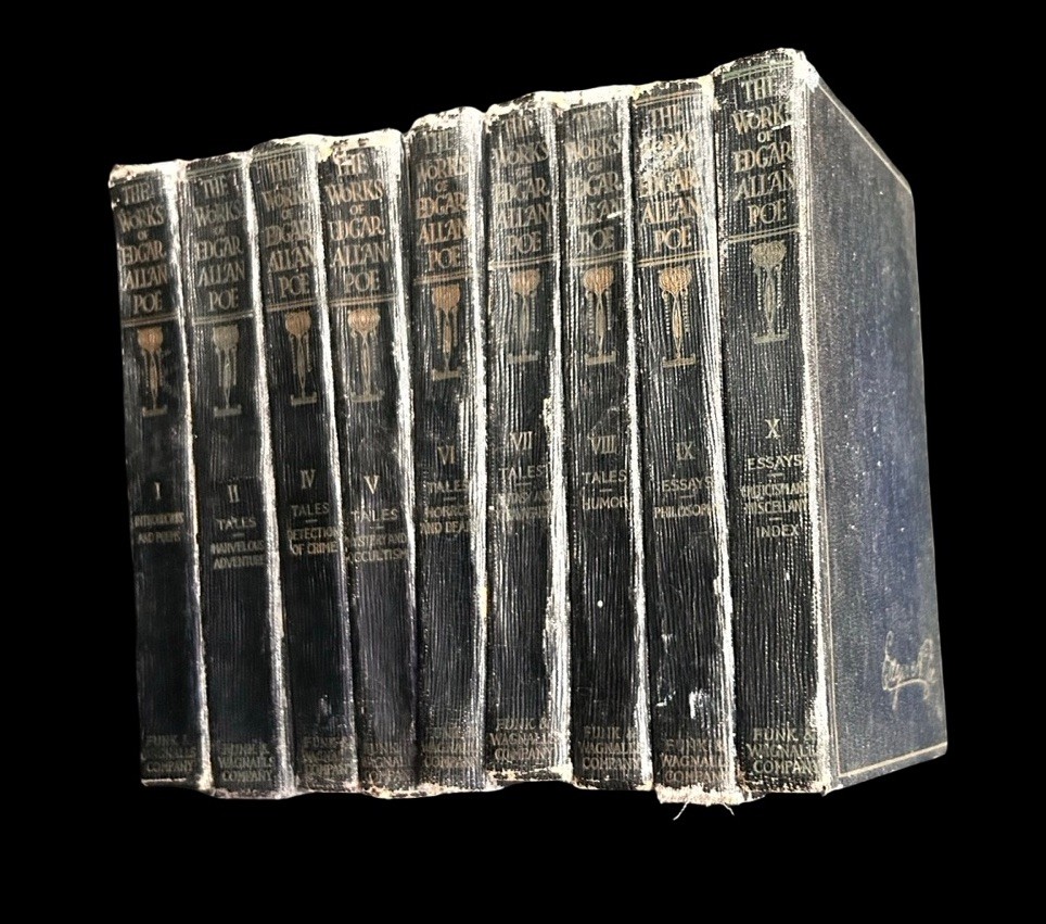 9pc Antique 1904 The Works Of Edgar Allan Poe 10 Vol Funk Wagnalls Missing Vol 3