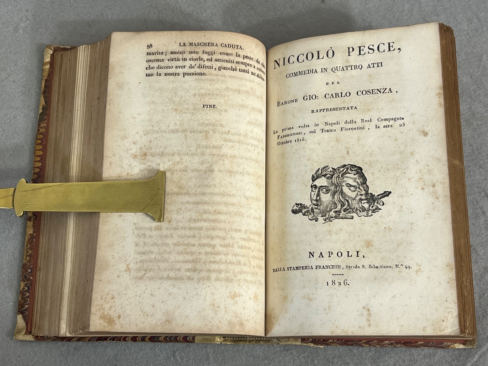 Antique Italian Plays Book Gio. Carlo Cosenza 5 Works in 1 Vellum Naples 1826