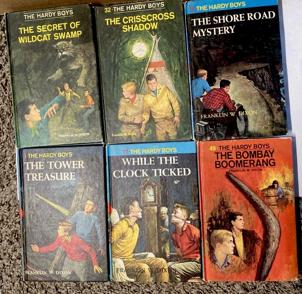 The Hardy Boys Lot of 6 Vintage Blue Spine Book Mystery books 1, 6, 11, 31,32 49
