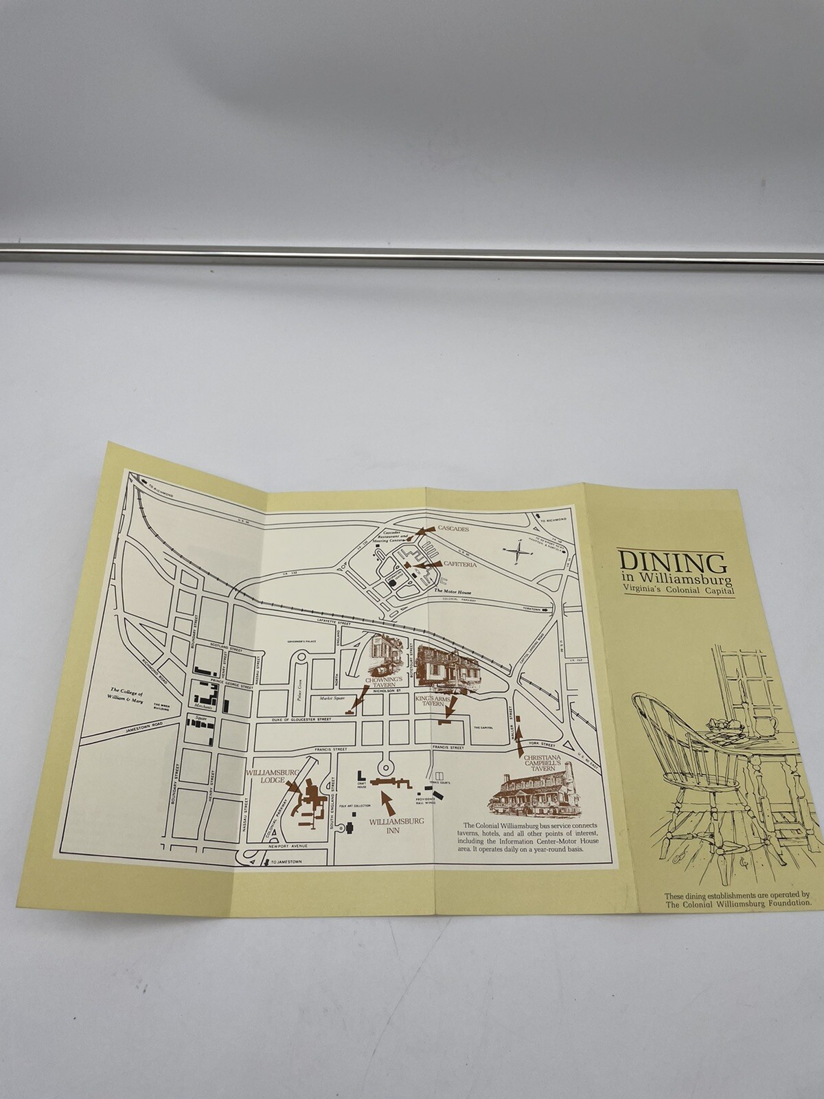 1986 Brochure Dining In Colonial Williamsburg Virginia With Map