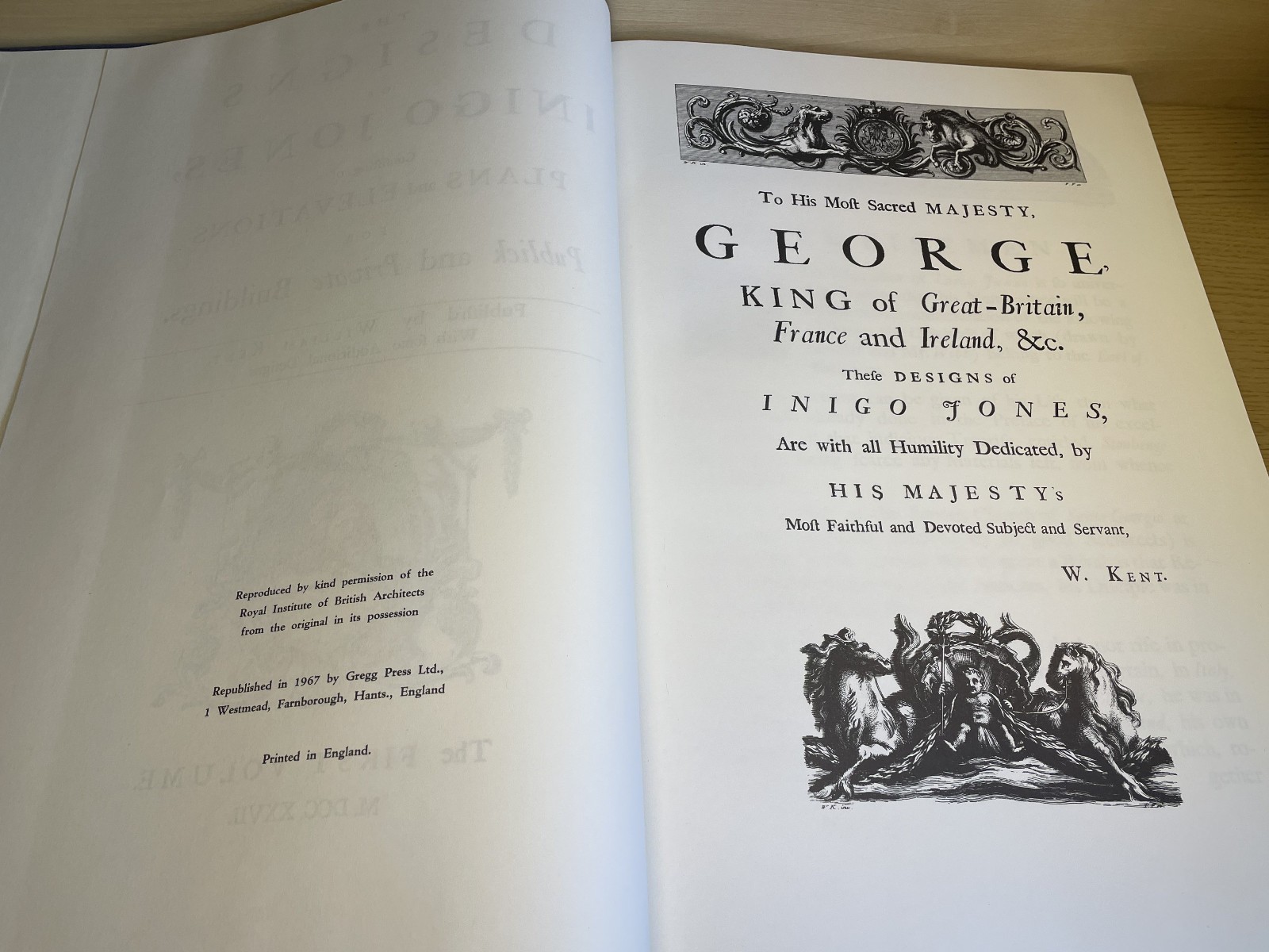 William Kent DESIGNS OF INIGO JONES hb 1967 Gregg Press Facsimile of 1727 editio