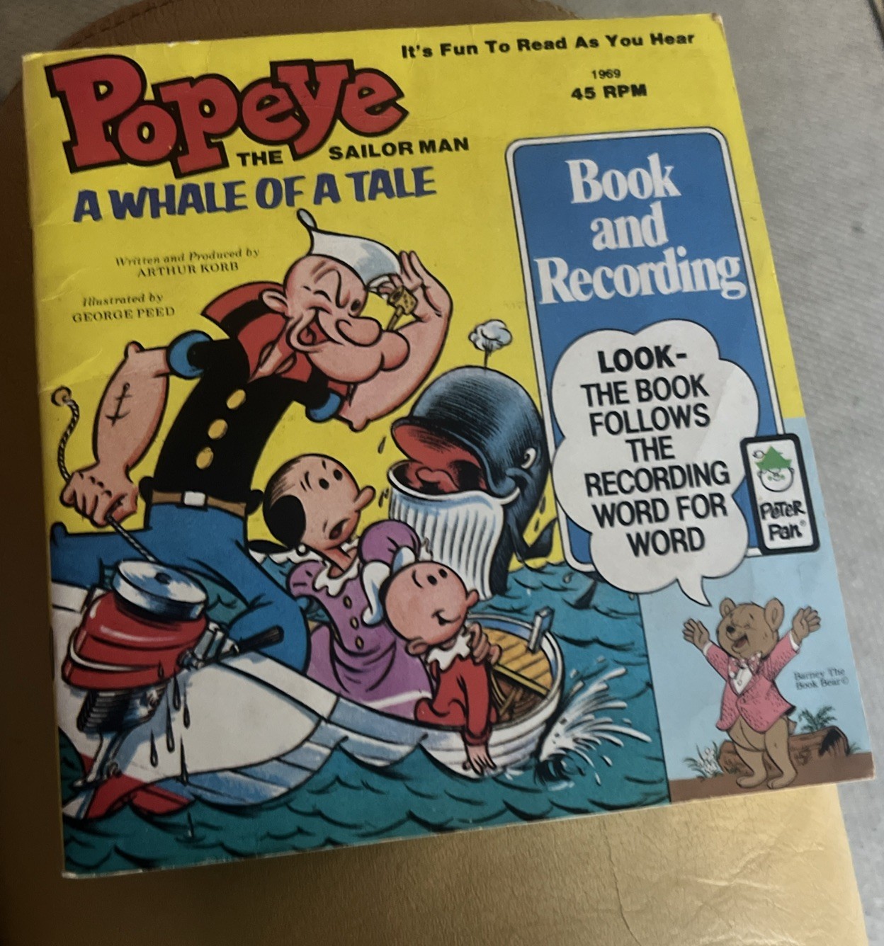 Popeye the Sailor Man: A Whale of a Tale Book & Recording 1969 45RPM