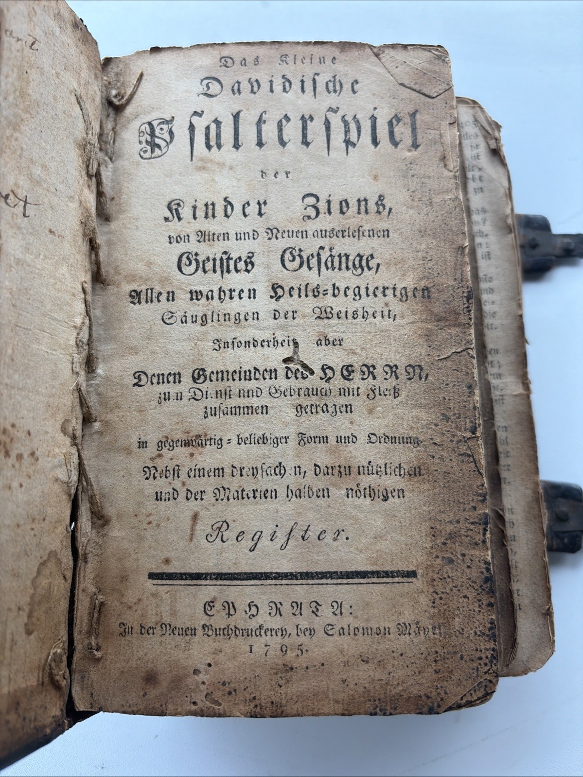 Antique 1795 German Hymnal “Psalterspiel” Ephrata, Pennsylvania by Solomon Meyer