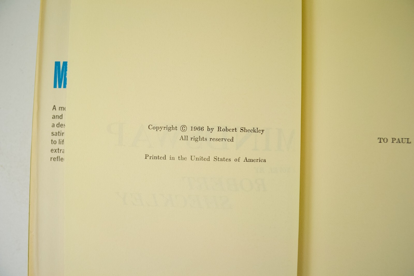 1966 Vintage Sci-FI „Mindswap“ Robert Sheckley Book Club HC/DJ Delacorte Press
