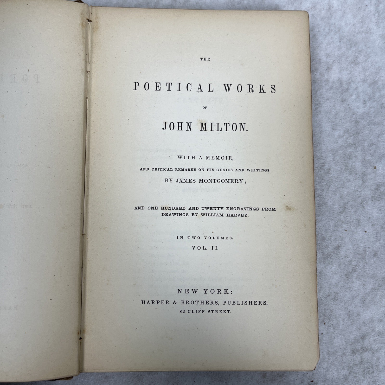 1848 Poetry Book “The Poetical Works of John Milton” Vol 2 Of 2 Inscription HC