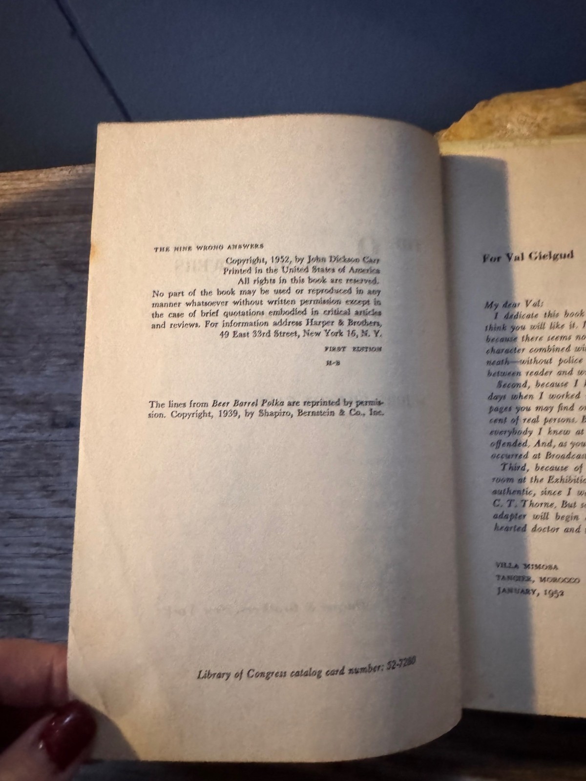John Dickson Carr The 9 Wrong Answers 1952 First Edition Hardcover Mystery