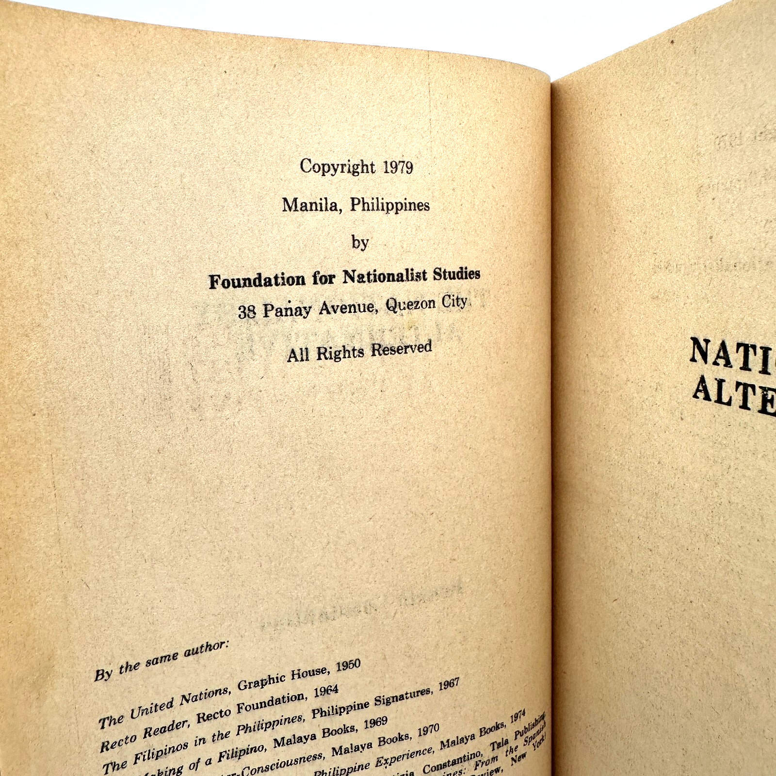 Philippines Political Study The Nationalist Alternative Renato Constantino 1979