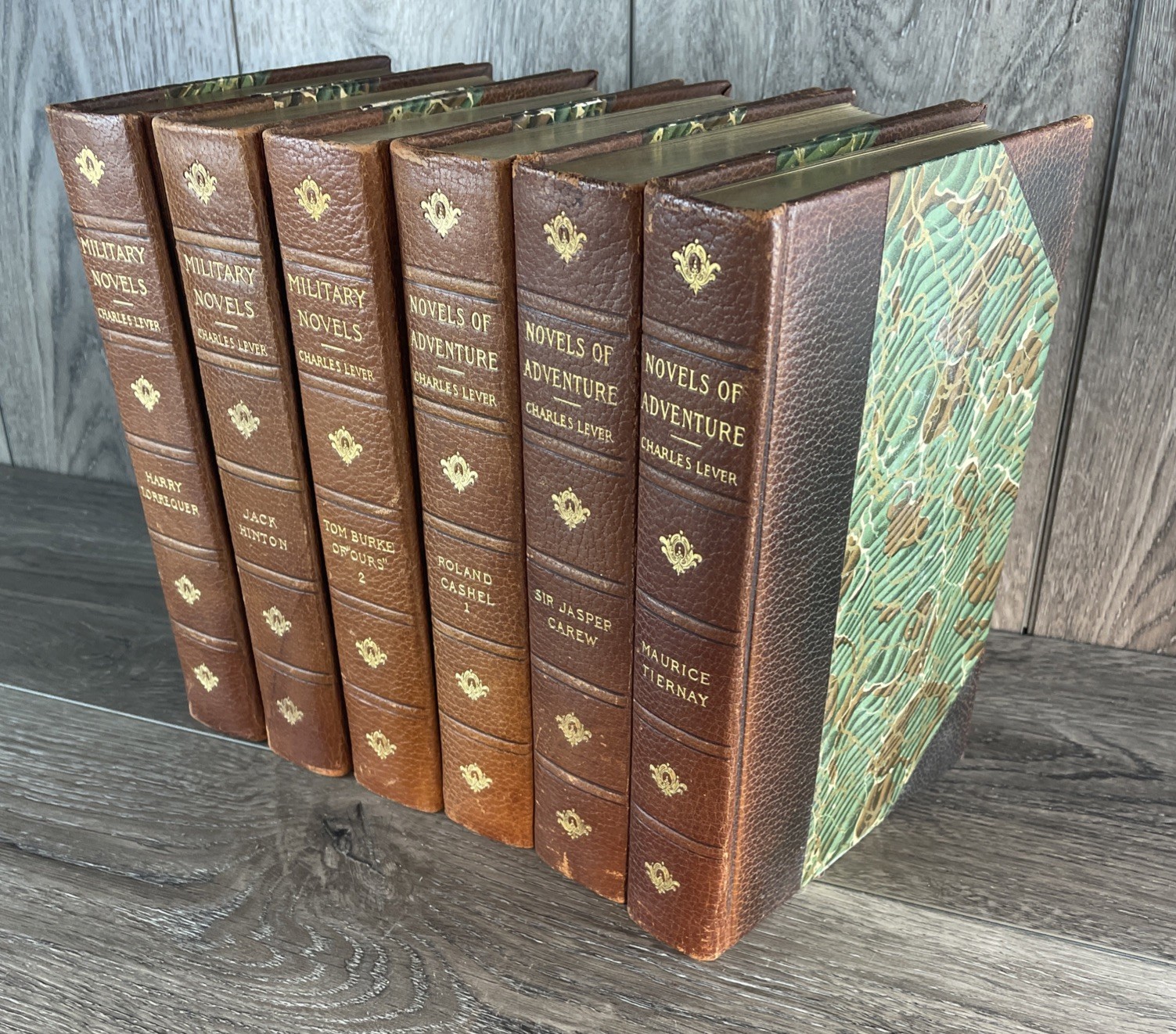 Charles Lever – Military Novels and of Adventure Lot Of 6 1894 Leather NICE