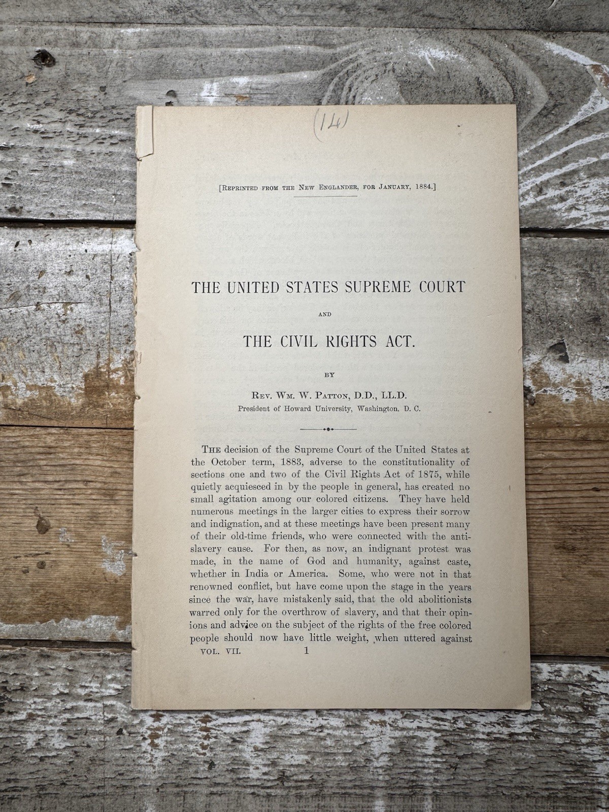 1884 Pamphlet “The U.S. Supreme Court & the Civil Rights Act” Patton, Howard Uni