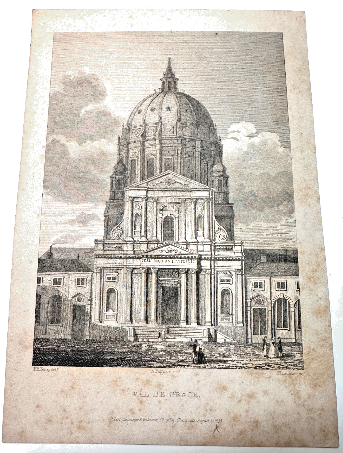 Church Val de Grace Paris Antique Steel Engraving Pugin Paris Environs 1830