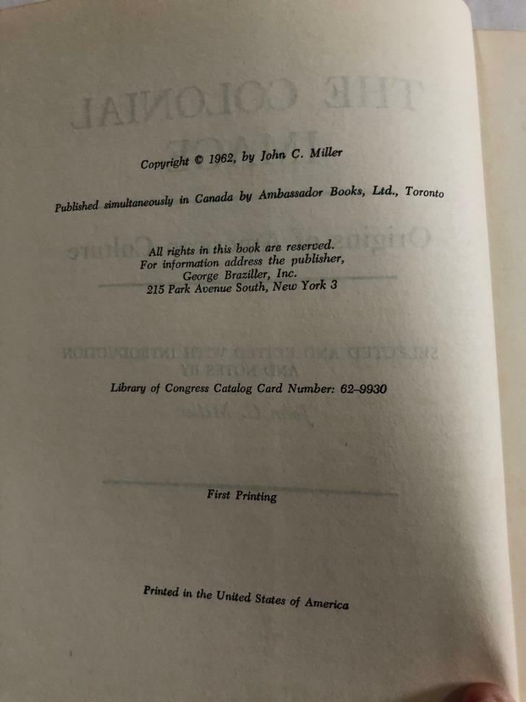 The Colonial Image Edited John Miller By George Braziller 1st Print 1962