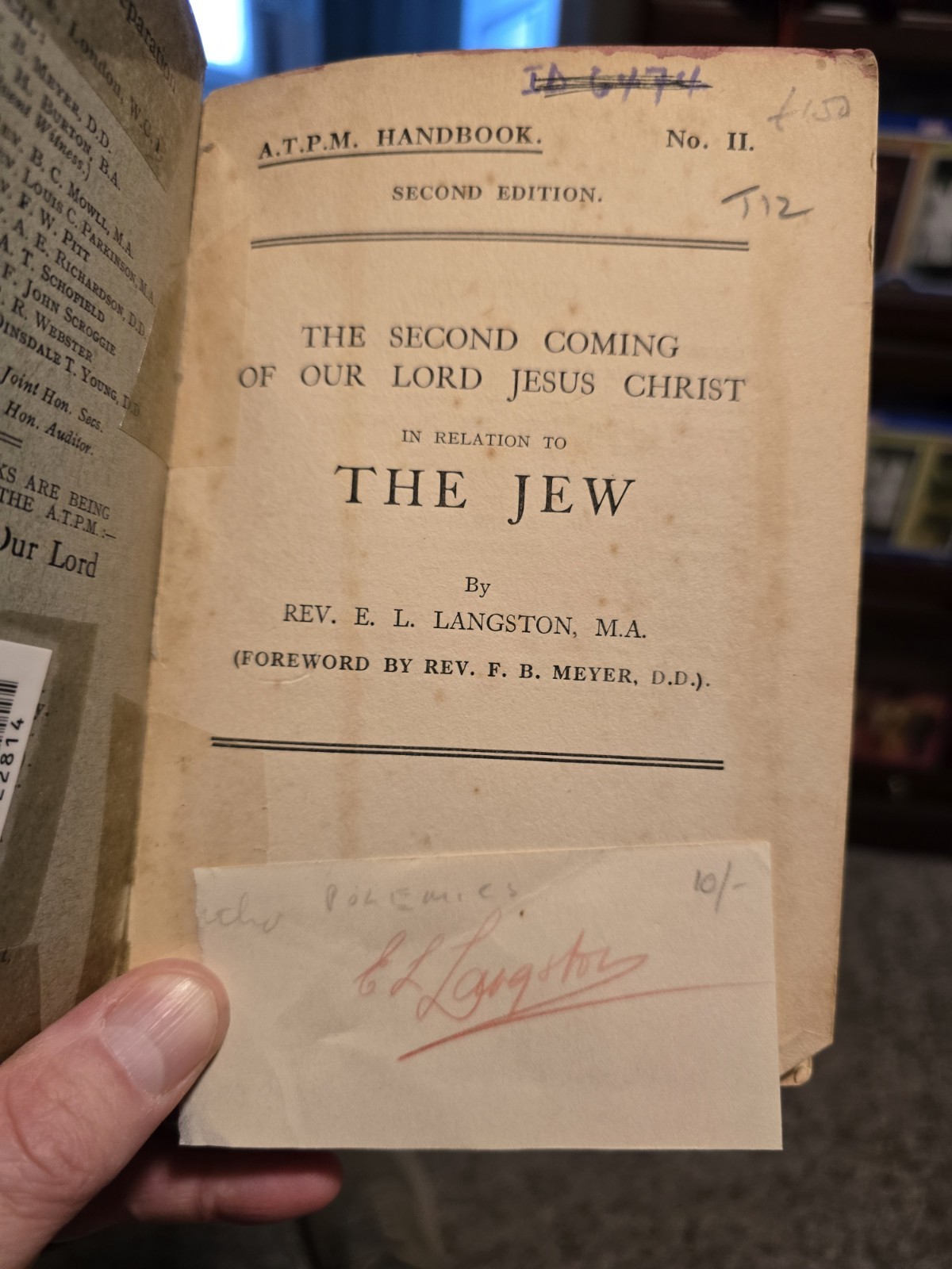 Rare 1926 E. L. Langston Second Coming Of Christ To Jew SIGNED! F. B. Meyer