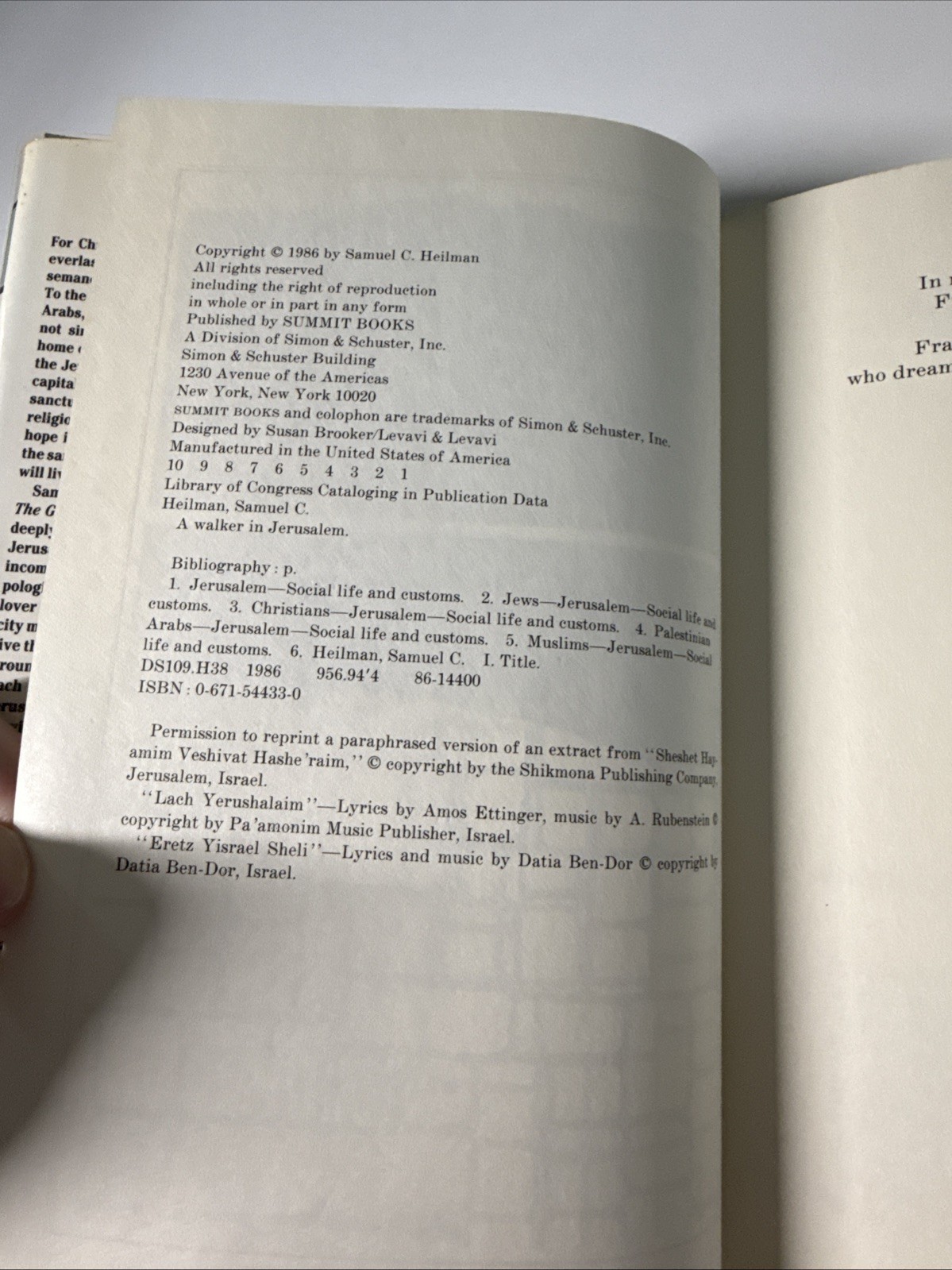 A Walker In Jerusalem By Samuel Heilman 1986 First Edition HCDJ
