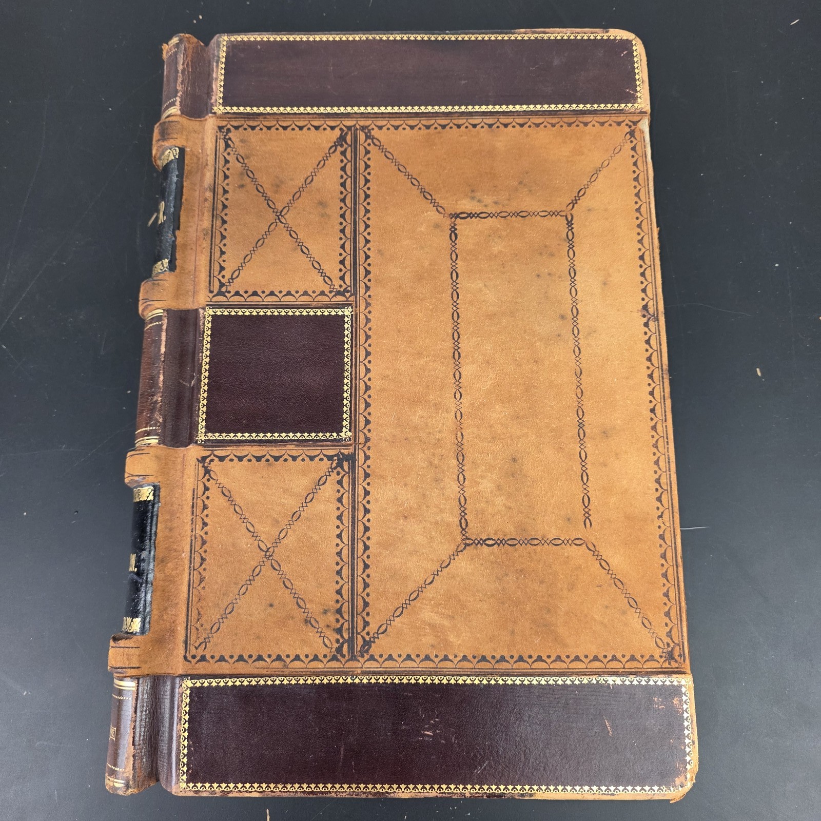 Antique F. R. Anson Leather Bound Ledger Book Tooled Partially Used