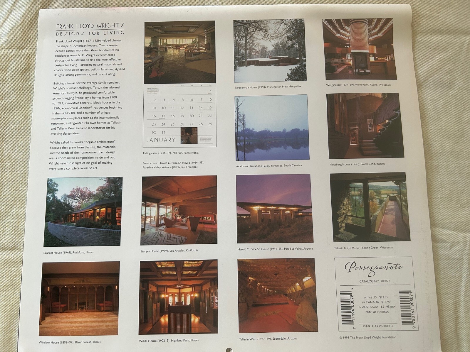 (12) Frank Lloyd Wright Calarenders 2000, 2002-2005, 2005, &, 7, 2009-2012