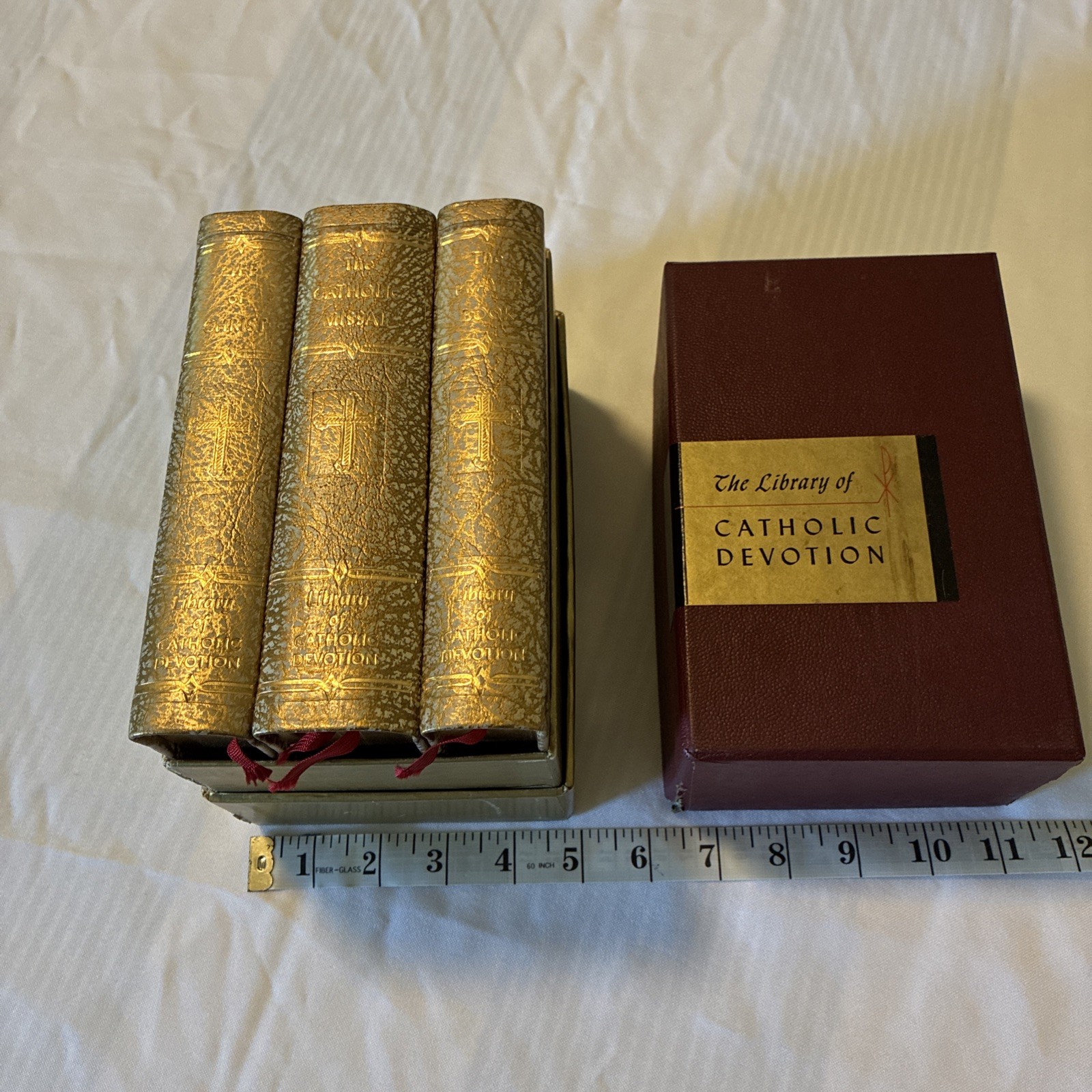 Library Of Catholic Devotion 3 Book Set In Box – Copyright 1959 Gold Page Edges