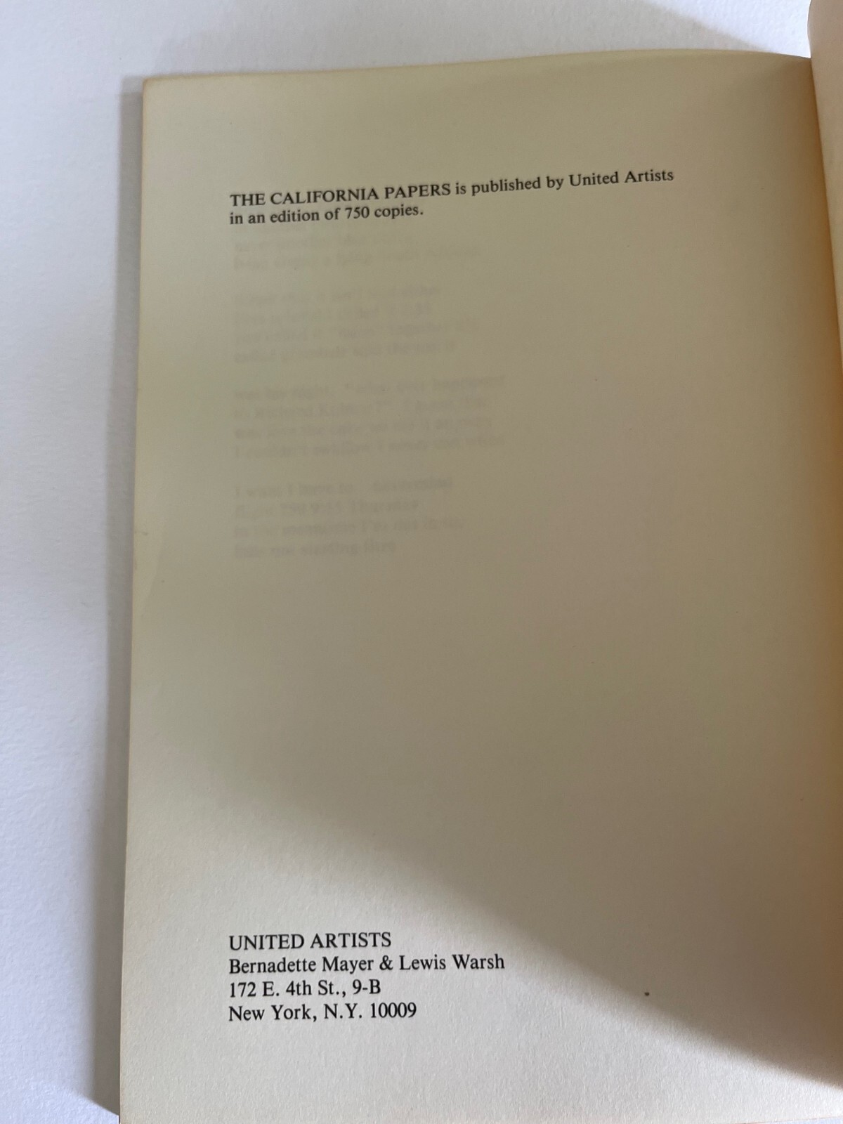 Steve CAREY / The California Papers ~ 1st Edition 1981 New York Ltd 1/750 poetry