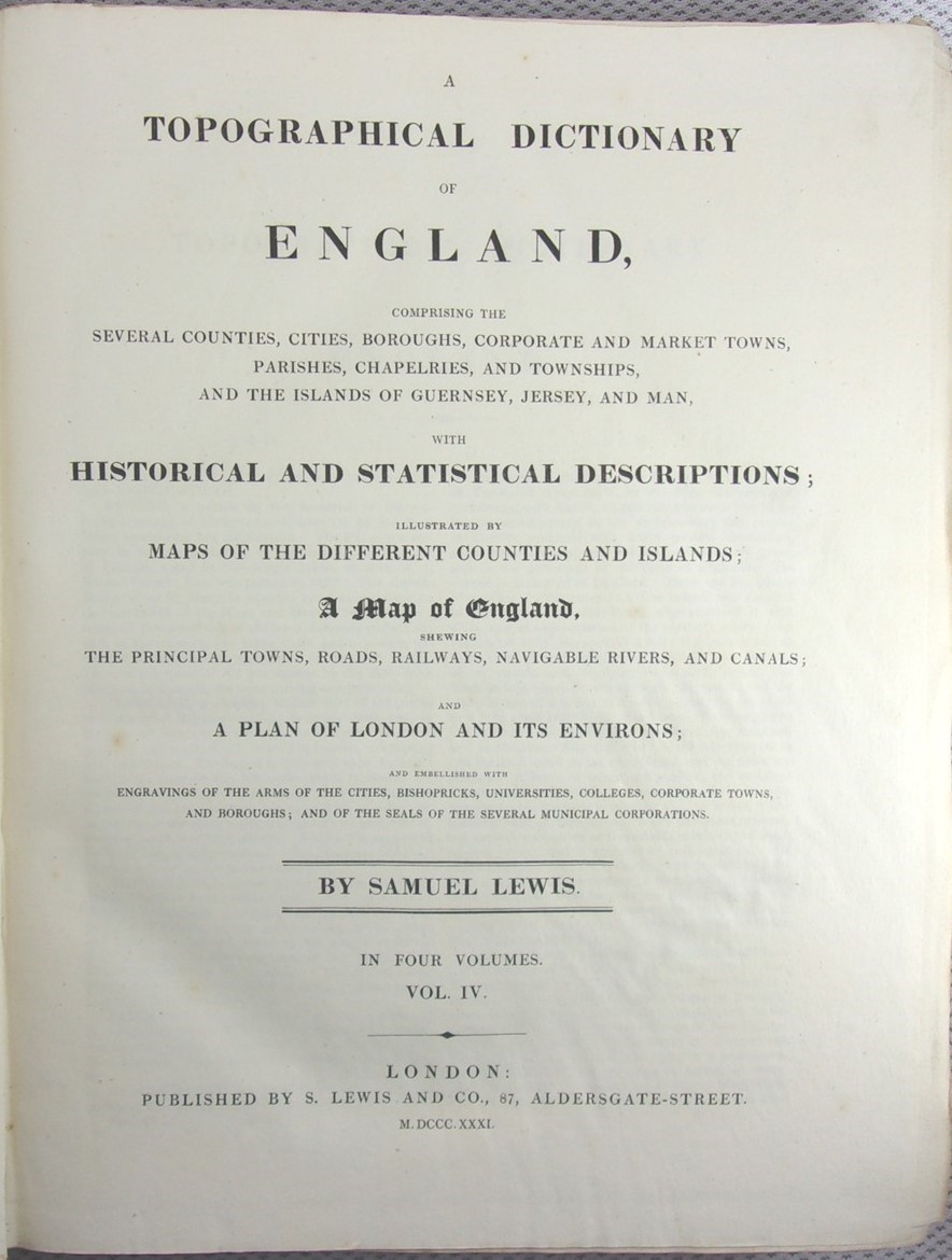 Antique 1831 Topographical Map Dictionary of England By Samuel Lewis Vol. IV 4