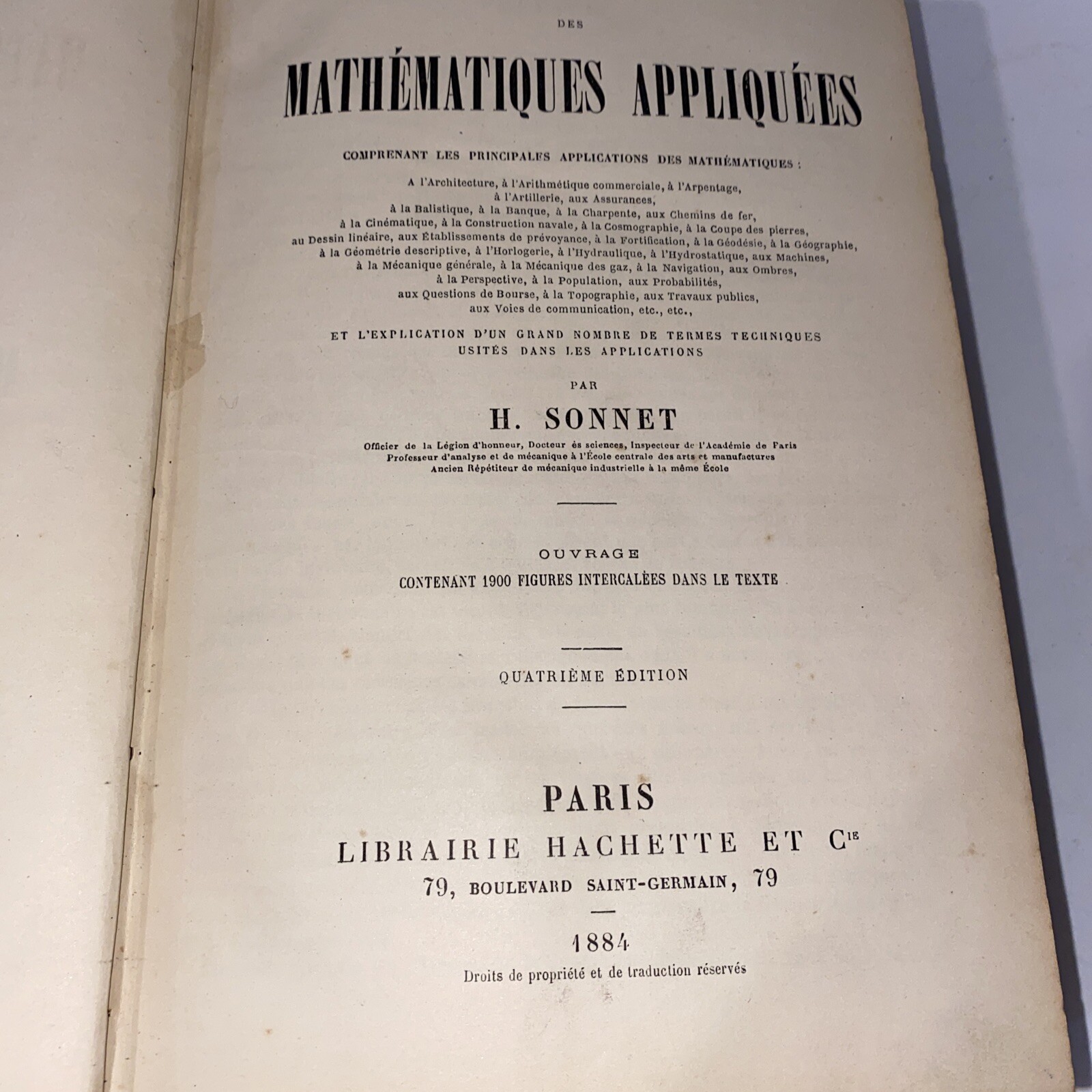 RARE 1884 H. Sonnet Dictionnarie Des Mathématiques Appliquées PARIS 1884 French
