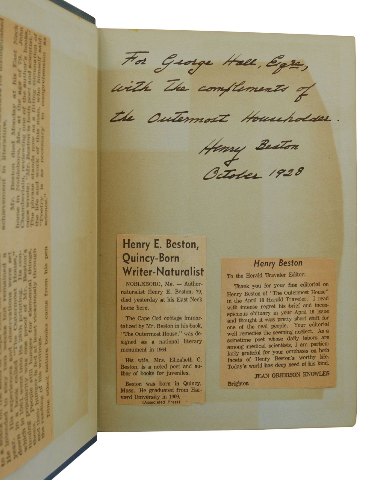 The Outermost House ~ SIGNED by HENRY BESTON ~ First Edition ~ 1st Printing 1928