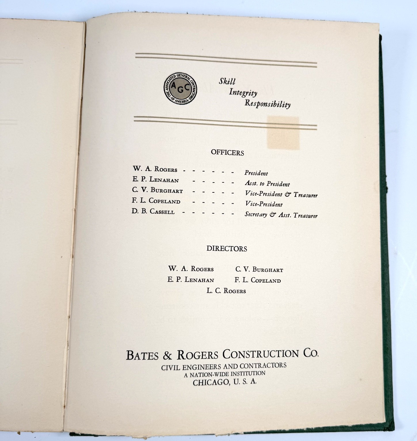 The Twenty-Fifth Milestone Bates & Rogers Construction Co Chicago 1925