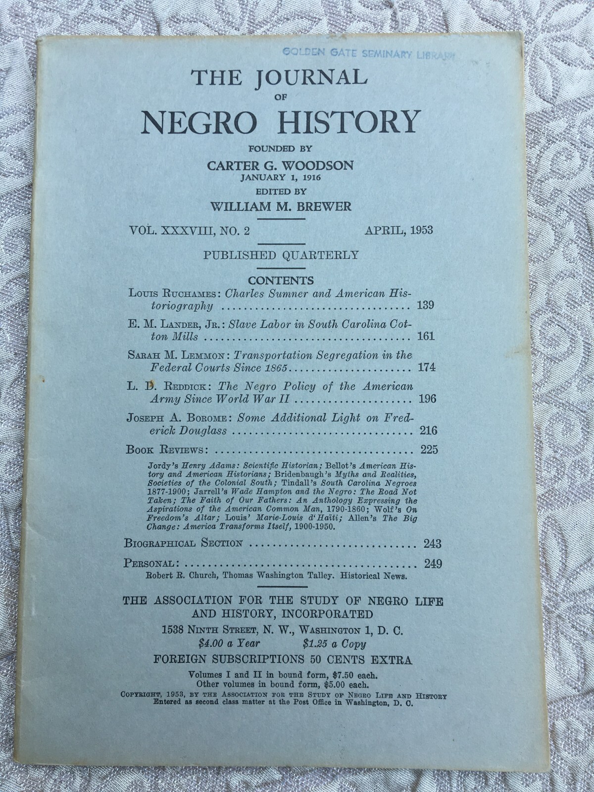 April 1953 ‚The Journal of Negro History‘ Vol 38 No 2~vtg Black American booklet