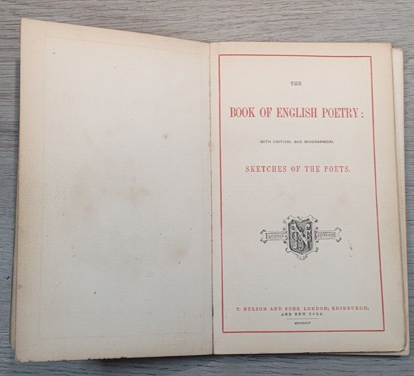 English Poetry 1855 Book of Critical Biographical Scetches Of Poets Nelson & Son