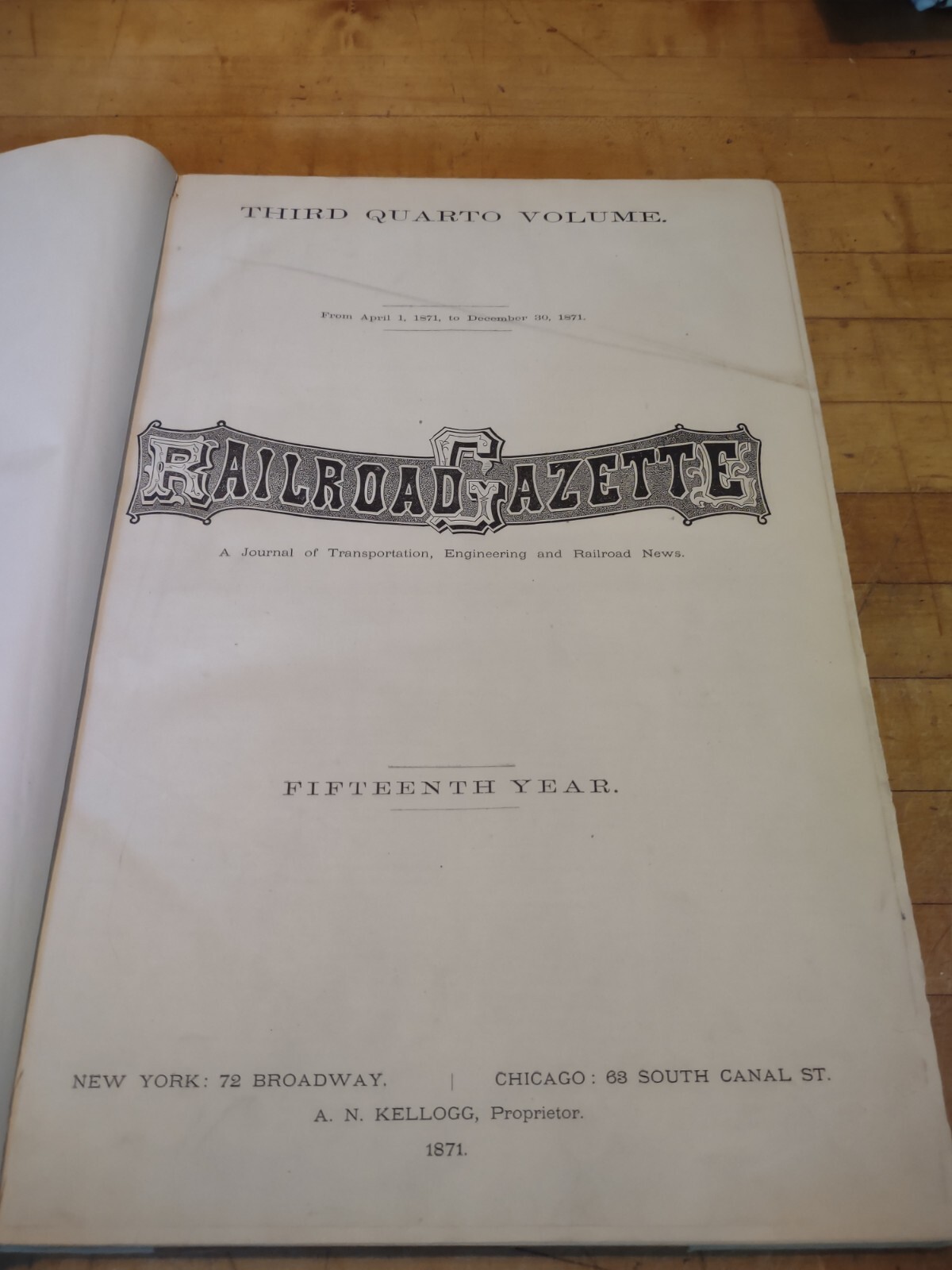 Vintage RAILROAD GAZETTE Magazine 1871 BOUND BOOK Complete Year 416 Pages