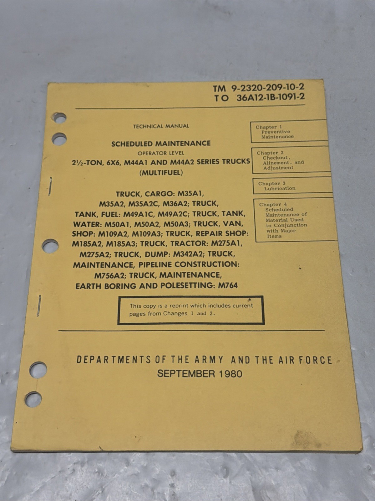 1980 TM OPERATOR MANUAL CARGO ARMY TRUCK M35A1 M50 M185 M756A 9-2320-209-10-2