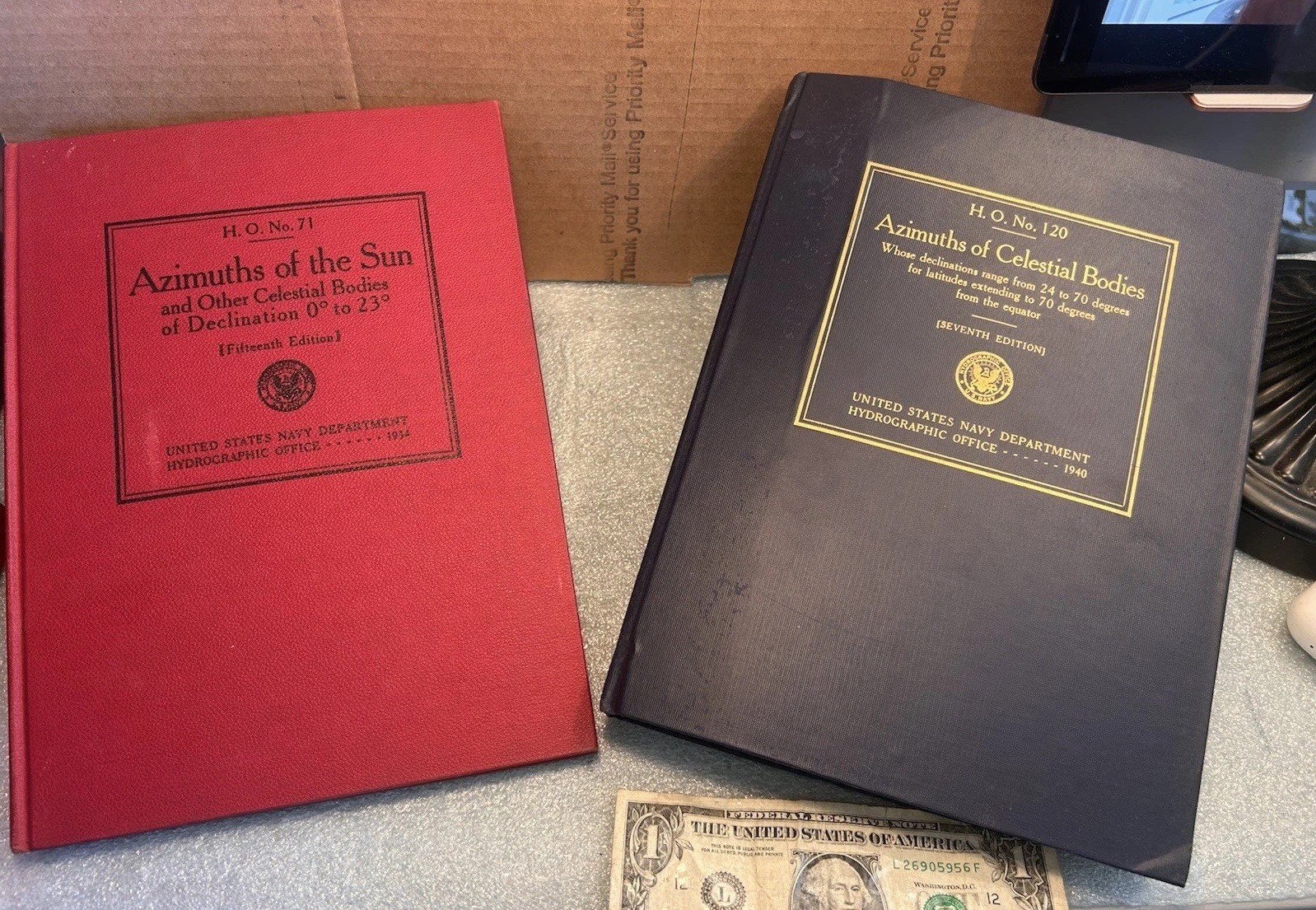 Lot of 2 US Navy Hydrographic Office Azimuths Celestial Bodies 1934 1940