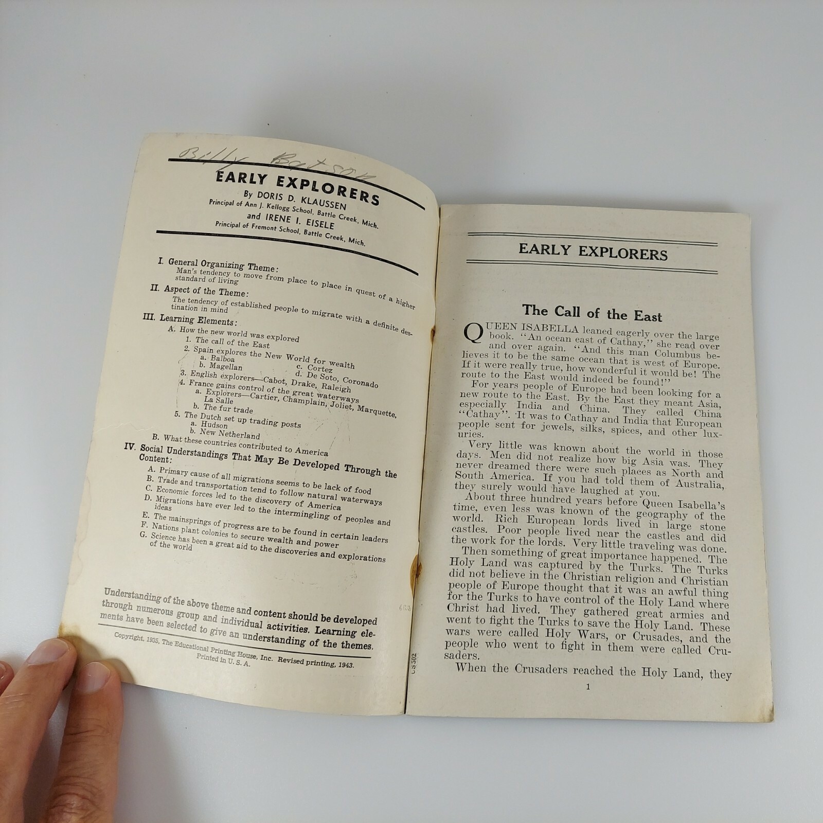 Early Explorers, Doris D. Klaussen & Irene I. Eisele, Unit Study Book 502, 1943