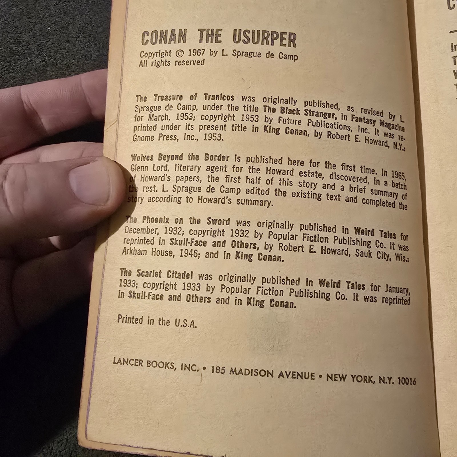 Conan the Usurper Robert E. Howard L. Sprague de Camp 1967 Lancer PB Frazetta