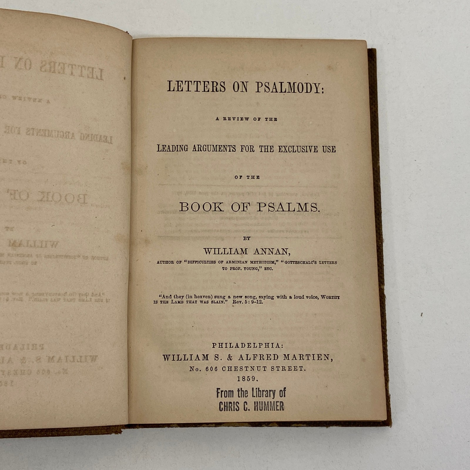 Letters on Psalmody William Annan 1859 Antique Ex Library Theology Psalms HC