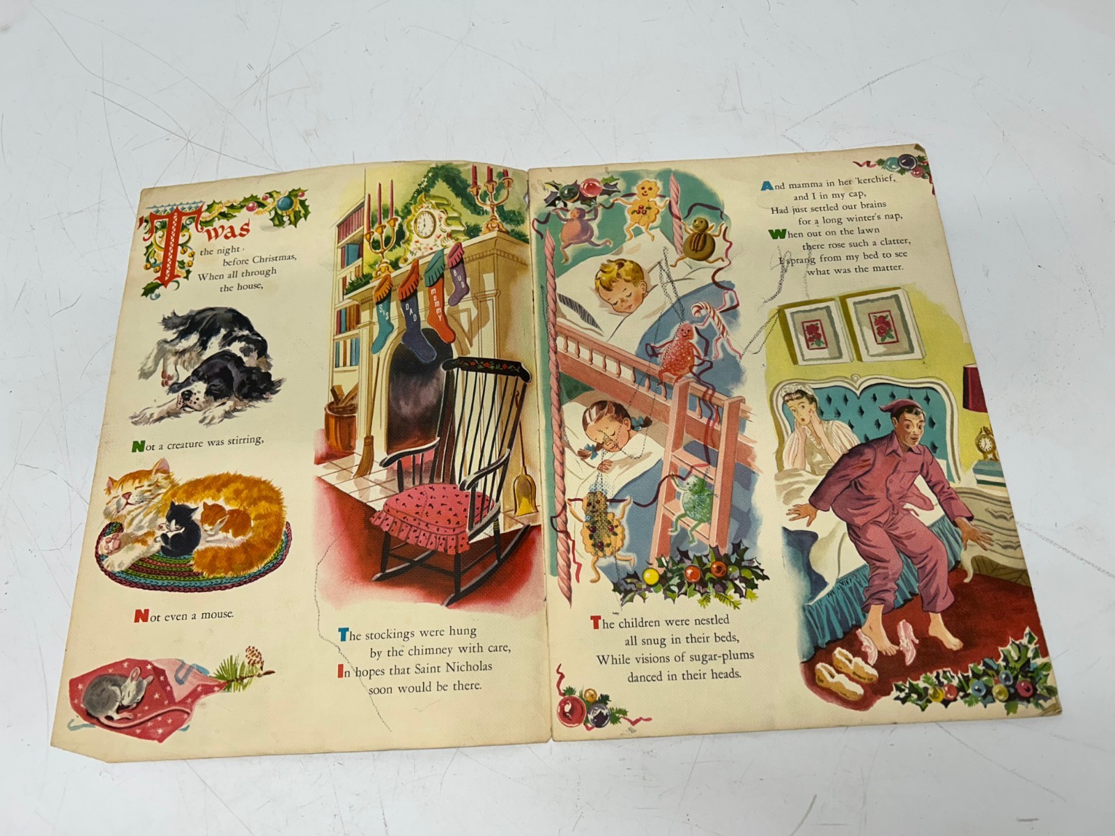 Vtg 1961 Merrill USA The Night Before Christmas Linen Childrens Book Illustrated