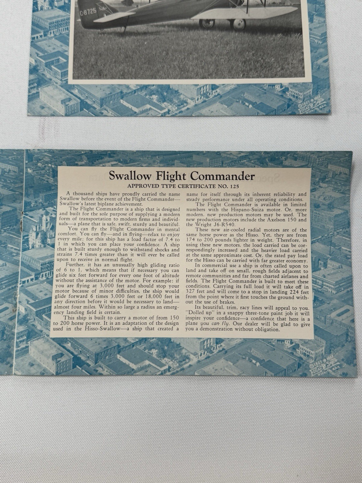 Scarce! Original Signed Swallow Airplane Co-1929: Certificate #125-with markings