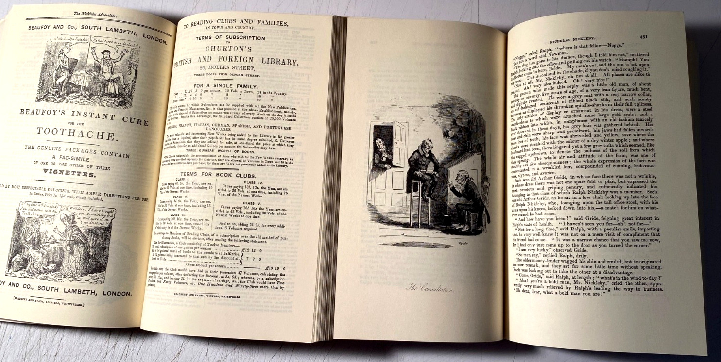 DICKENS-NICHOLAS NICKLEBY 1982-SUPERB FACSIMILE OF 1839 MONTHLY PARTS-PHIZ ILLUS