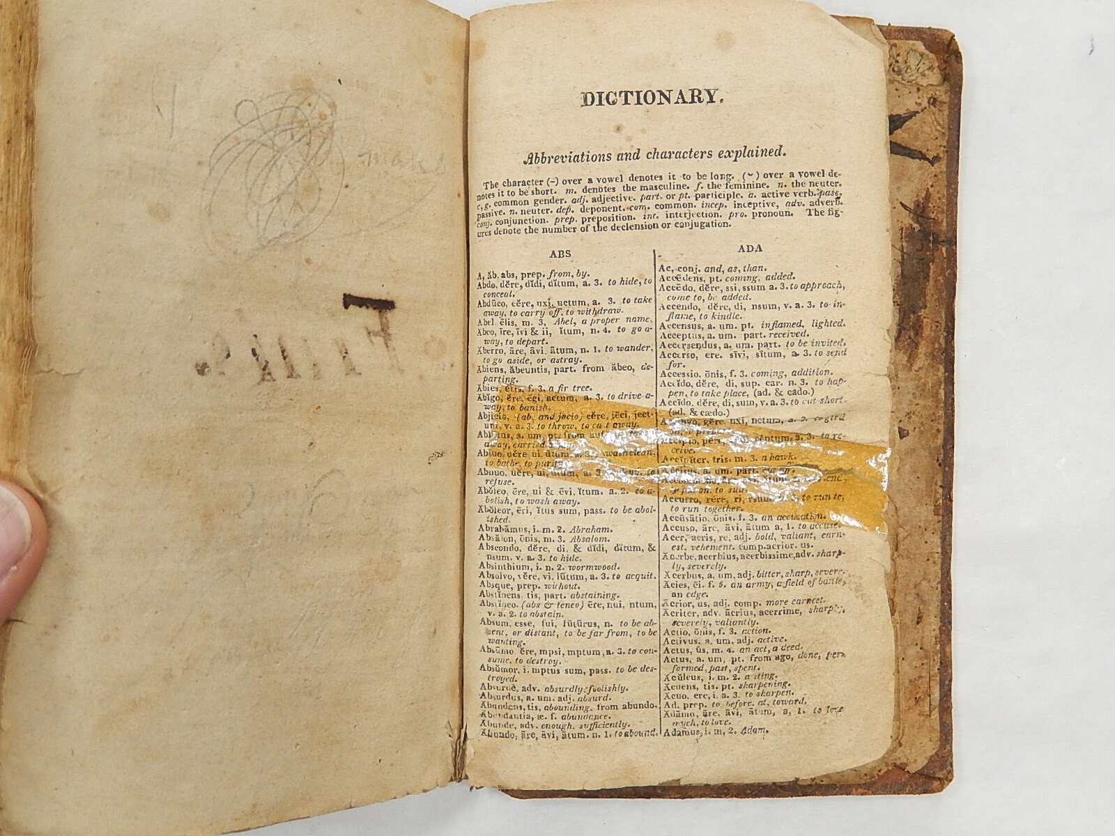 Liber Primus, Latin, 1826, Fun Genealogical Project, Leather, Worn Out
