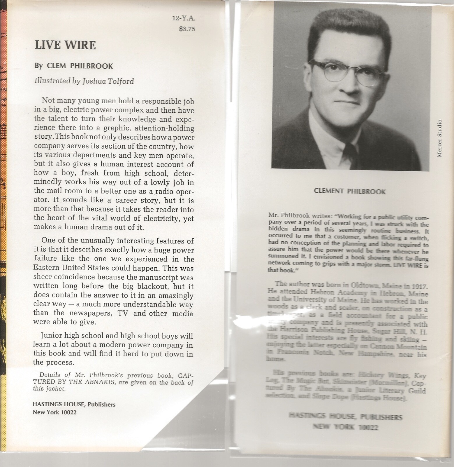 LIVE WIRE CLEM PHILBROOK HARDCOVER WITH DUST JACKET HASTINGS HOUSE 1966 EX-LIB