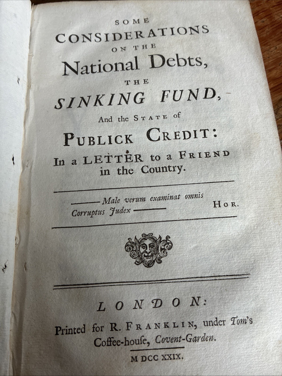 Considerations National Debt Sinking Fund Publick Credit (1729) William Pulteney