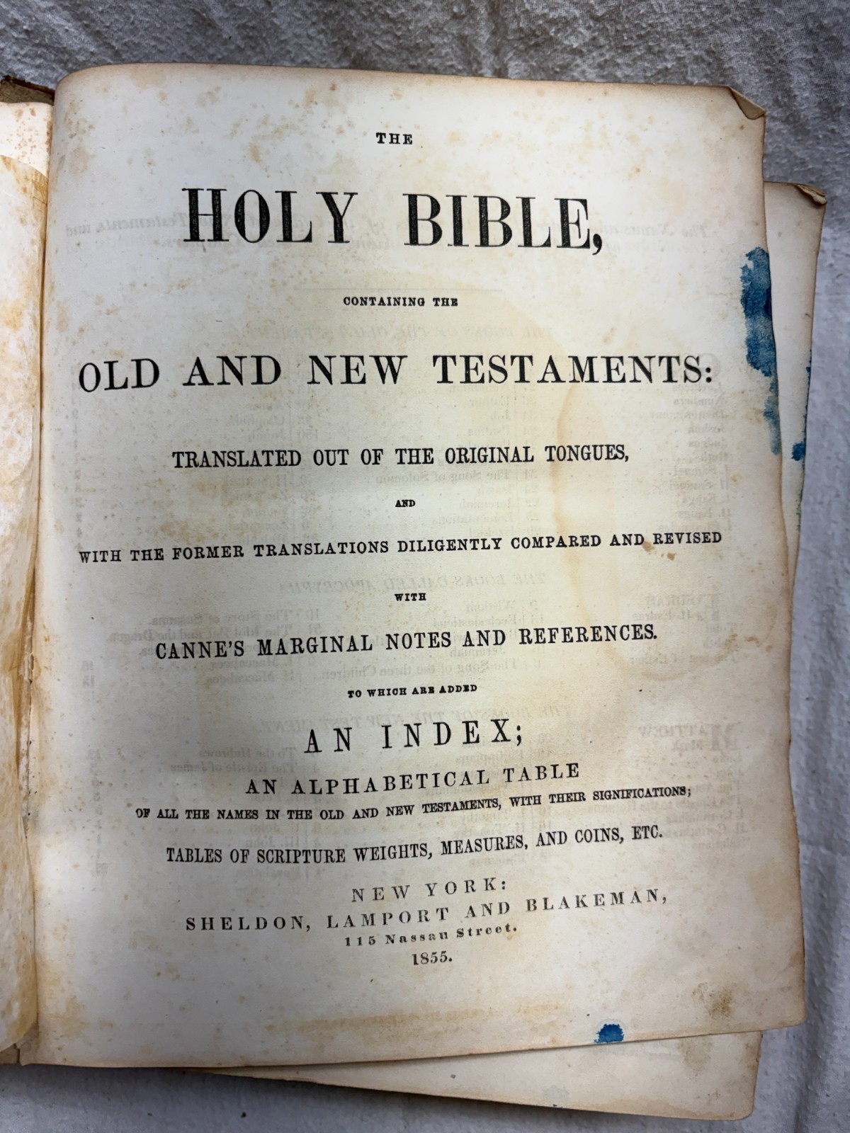 Antique 1855 Holy Bible by Sheldon, Lamport, and Blakeman New York