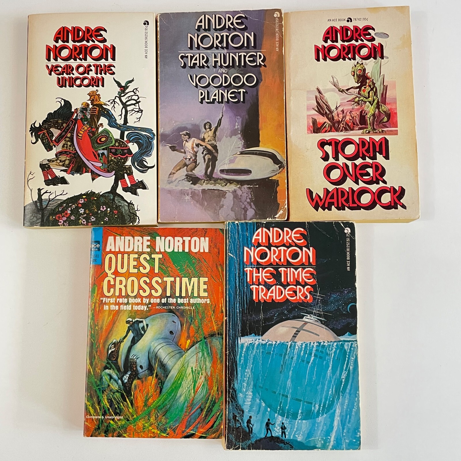 5 vtg ANDRE NORTON Science Fiction paperbacks Quest Crosstime Storm Over Warlock