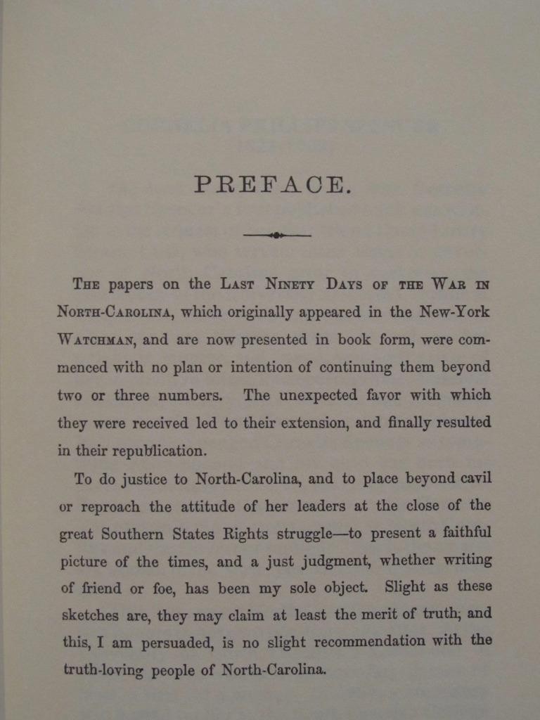 THE LAST NINETY DAYS OF THE WAR IN NORTH CAROLINA – NEW 1866 REPRINT CIVIL WAR