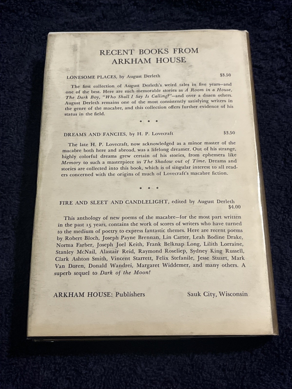 August Derleth *RARE* Dark Mind, Dark Heart Book – 1962 – Arkham House – 1st ED