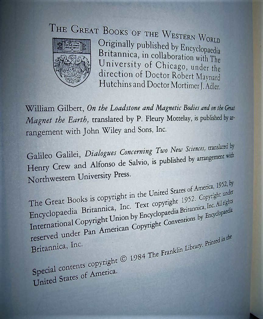 Franklin Library SELECTED WRITINGS OF WM GILBERT, GALILEO GALILEI & WM HARVEY