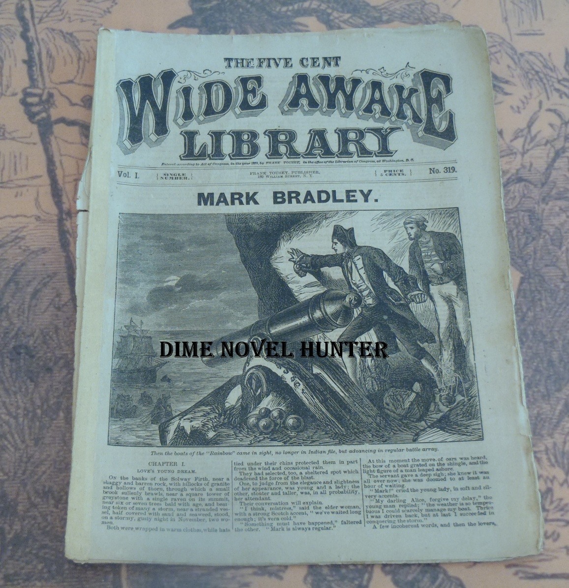 FRANK TOUSEY’S WIDE AWAKE LIBRARY #319 GREAT COVER OF A SEA BATTLE DIME NOVEL