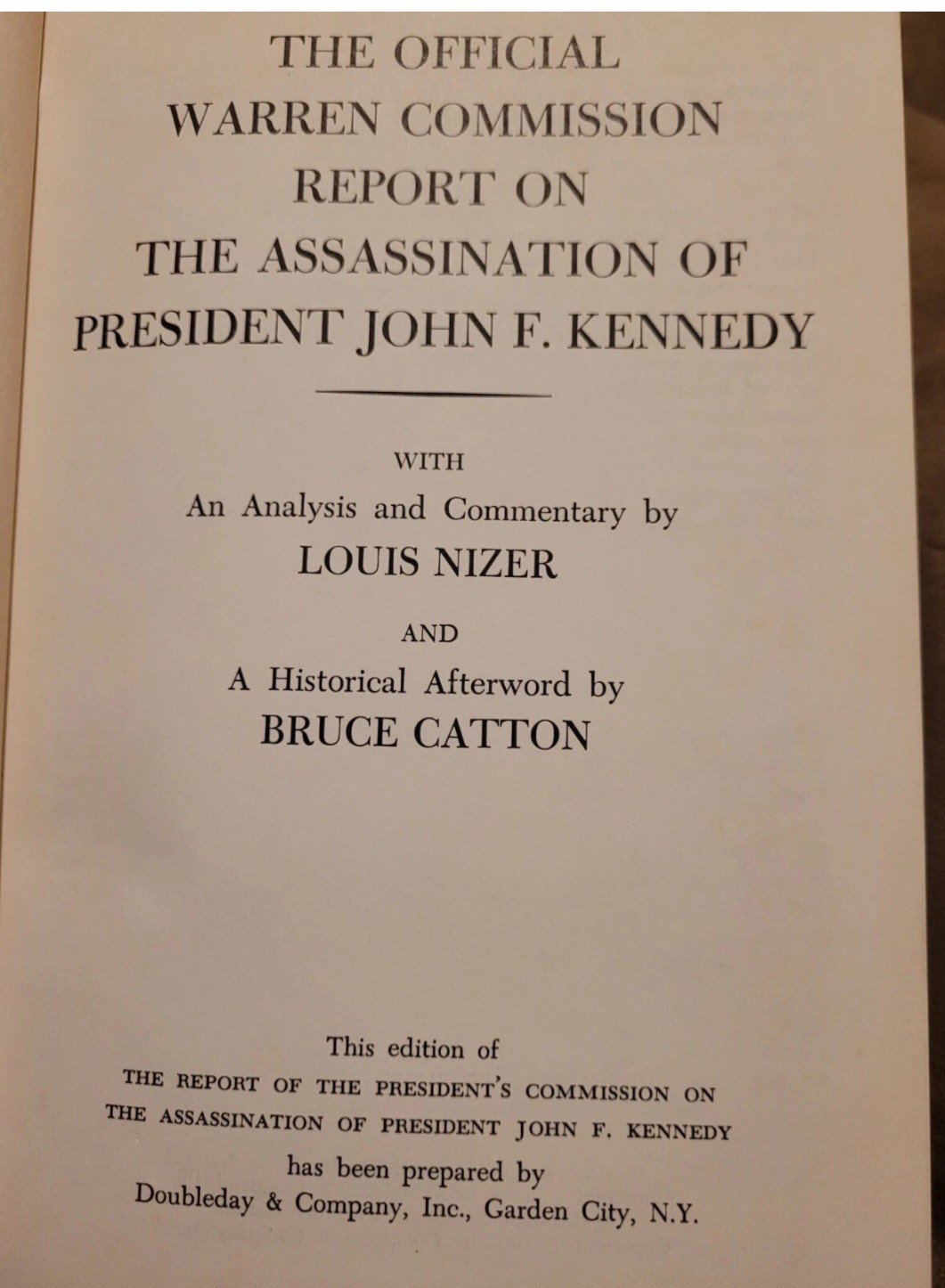 Warren Commission Report Doubleday Hardcover 1964 1st Ed Nizer Catton