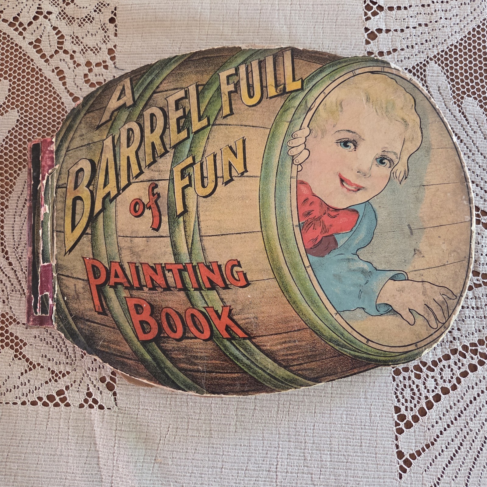 Antique 1915 Art Saalfield’s Paint Book A Barrel Full of Fun Great Illustrations