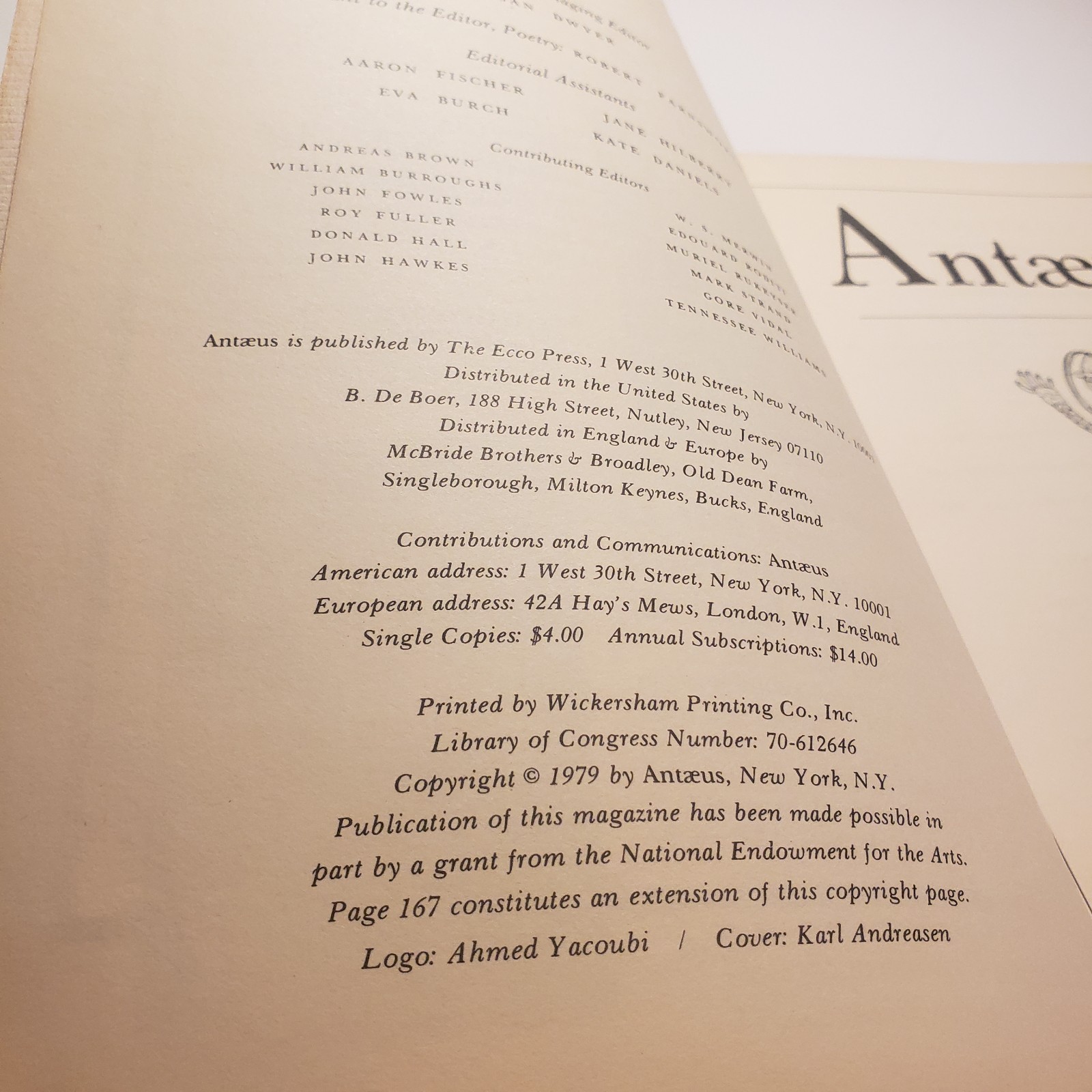 Antaeus No 34 Edited Daniel Halpern Summer 1979 Ecco Press Vtg Literary Magazine
