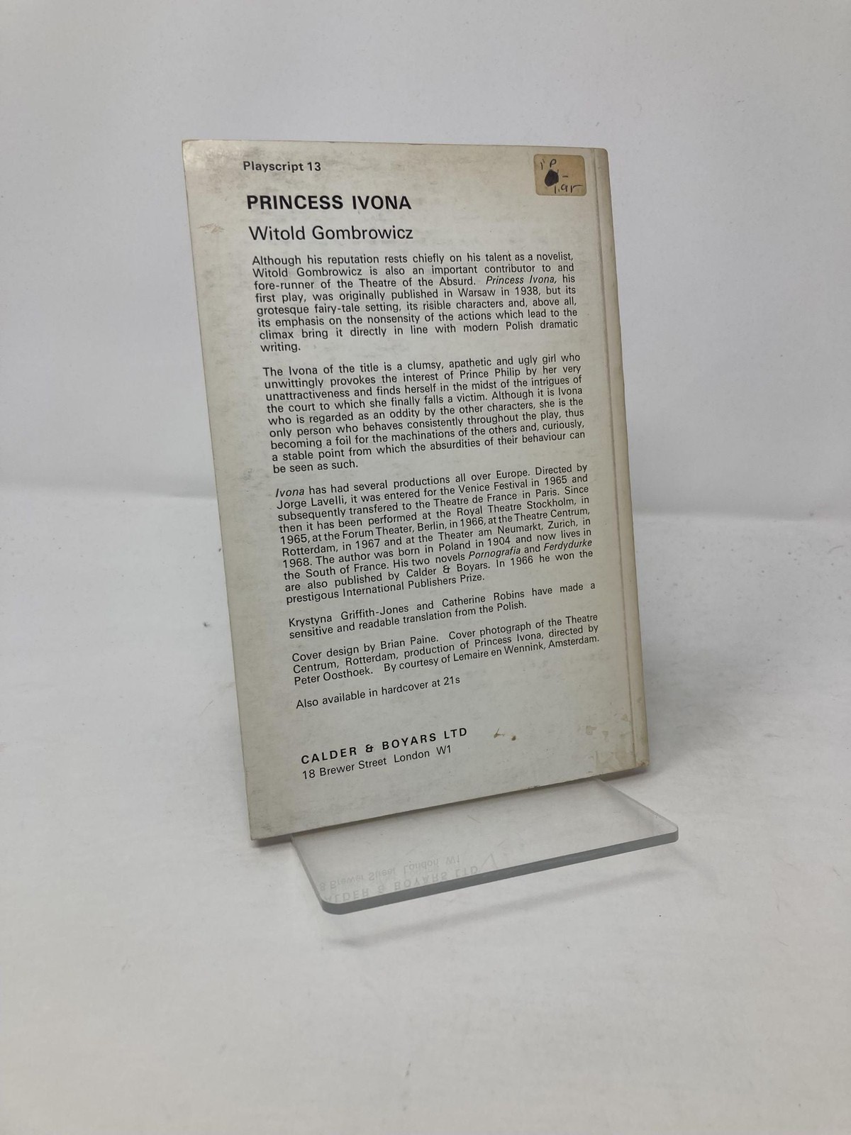 Playscript 13 ‚Princess Ivona‘ by Witold Gombrowicz First 1st Edition VG PB 1969