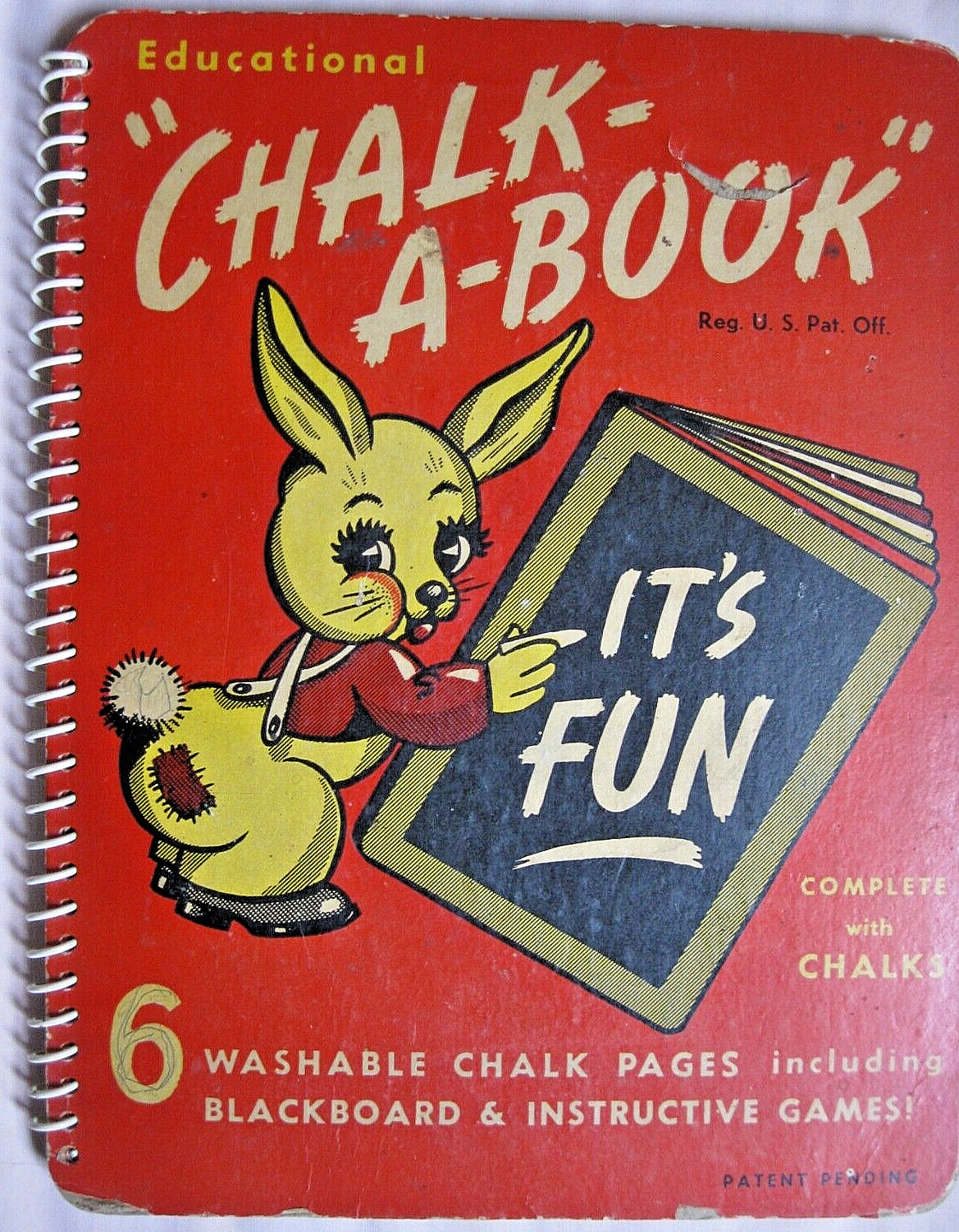 1946 Activity Book Educational „CHALK-A-BOOK“, Spiral Binding to lay flat